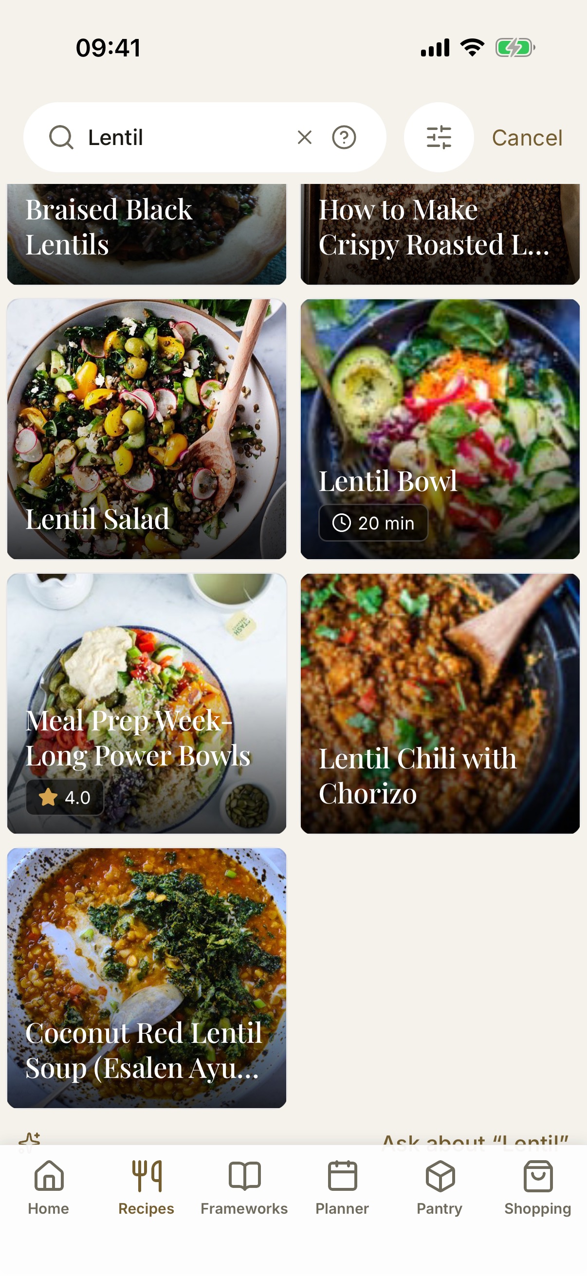 Stemma recipe library showing recipes from the current iPhone app
